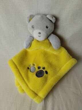 Baby Gear Plush Gray Bear Yellow Lovey Paw Prints